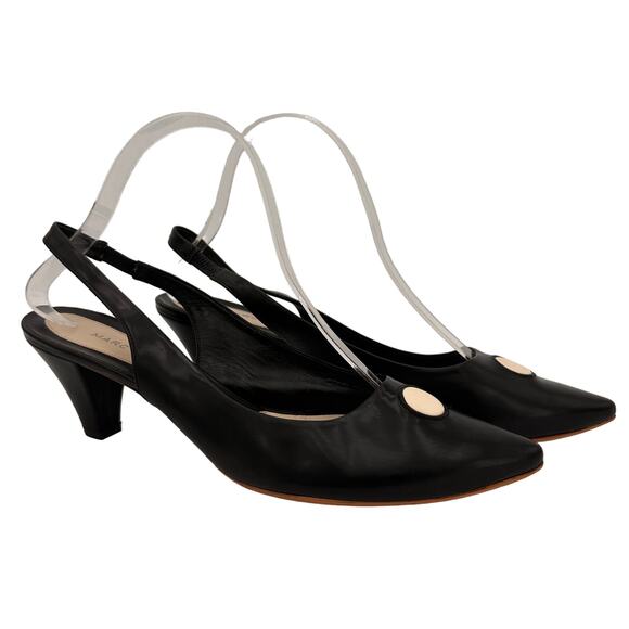 Marc Jacobs Black White Circle Leather Slingback Black Pointed Pumps Size 39.5